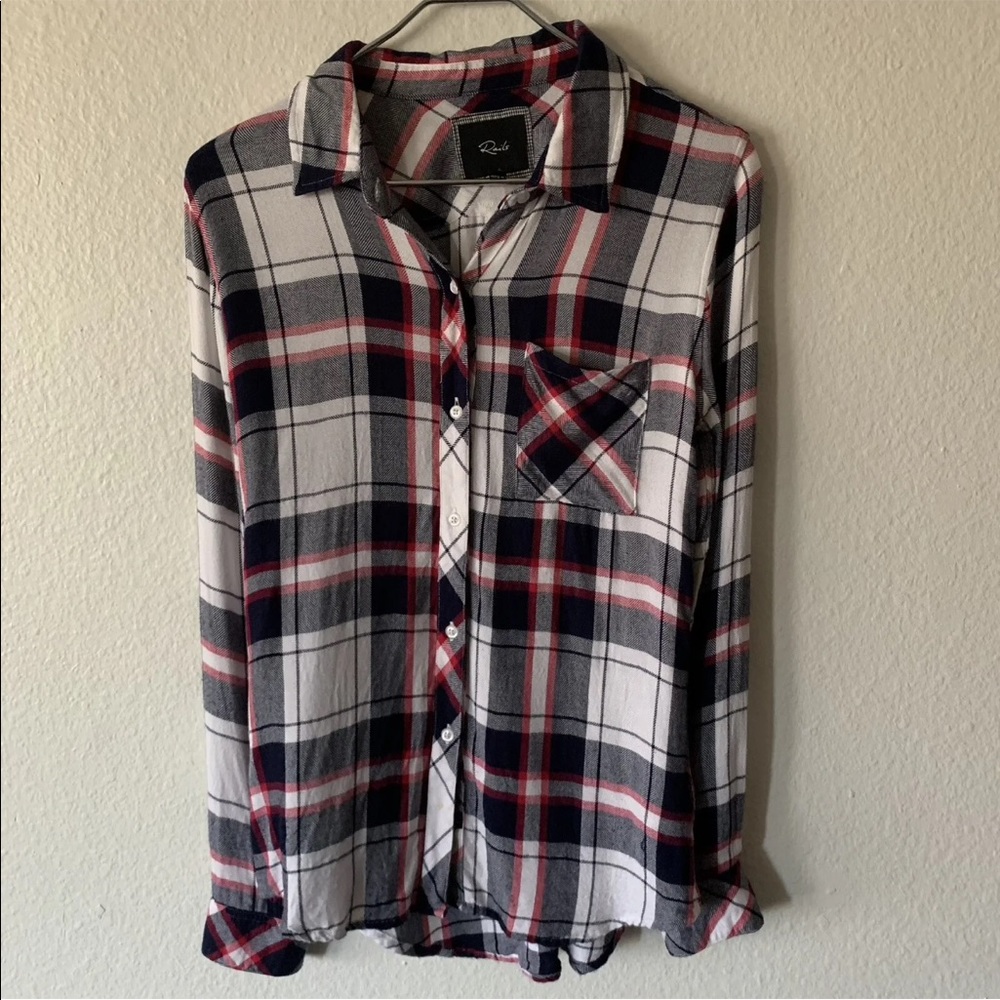 Rails Blue Pink White Plaid Checker 100% Flannel Button Up Shirt Womens Size XS